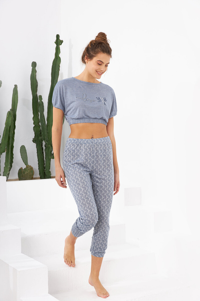 Lacivert Love Crop Pijama Takımı - 2