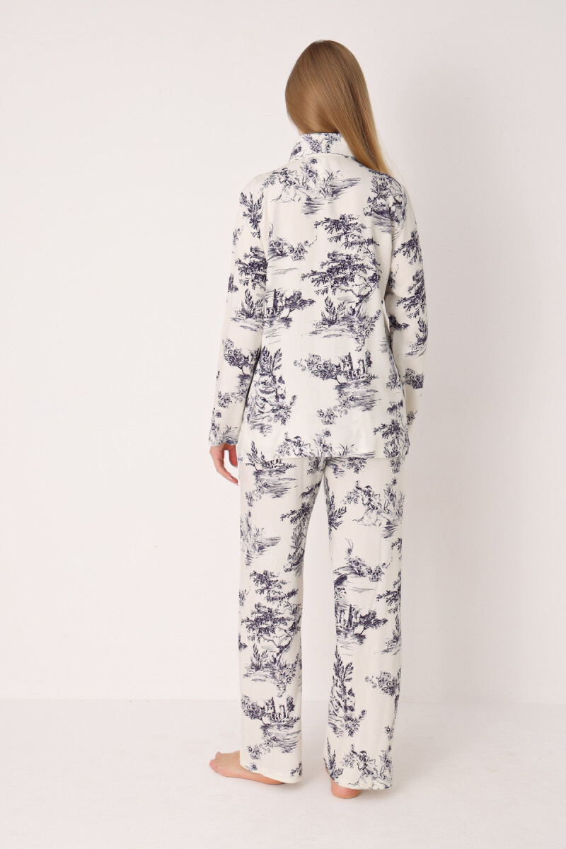 Lacivert Önden Düğmeli Pijama Takım - 2