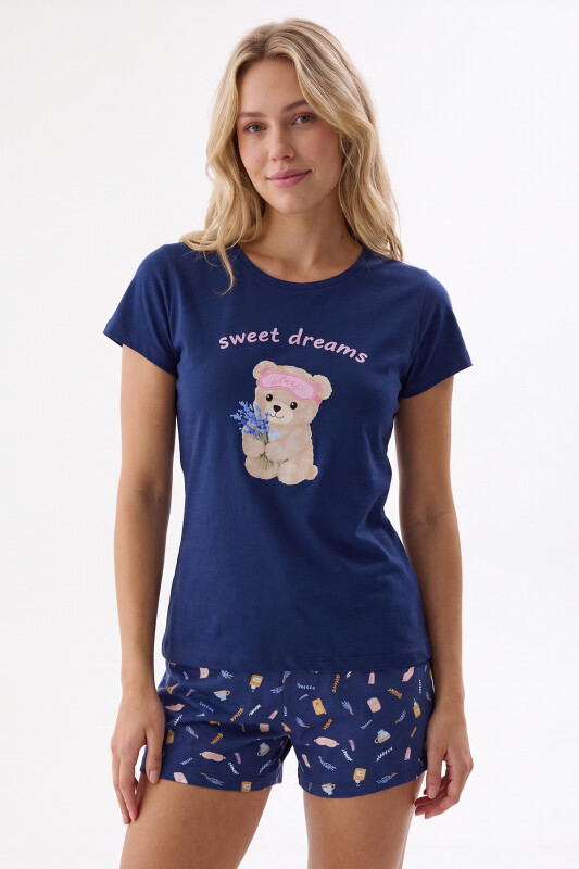 Lacivert Sweat Dreams Şortlu Pijama Takım - NBB