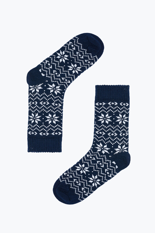 Lacivert Winter Themed Soft Uzun Soket Çorap 