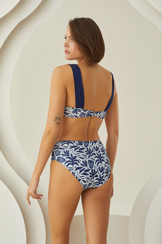 Lacivert Yaprak Desen Destekli Tek Üst Bikini - LOYA