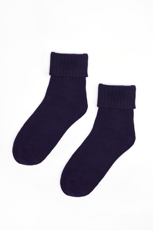 Lacivert Yünlü Soft Kıvrık Soket Çorap - Thumbnail