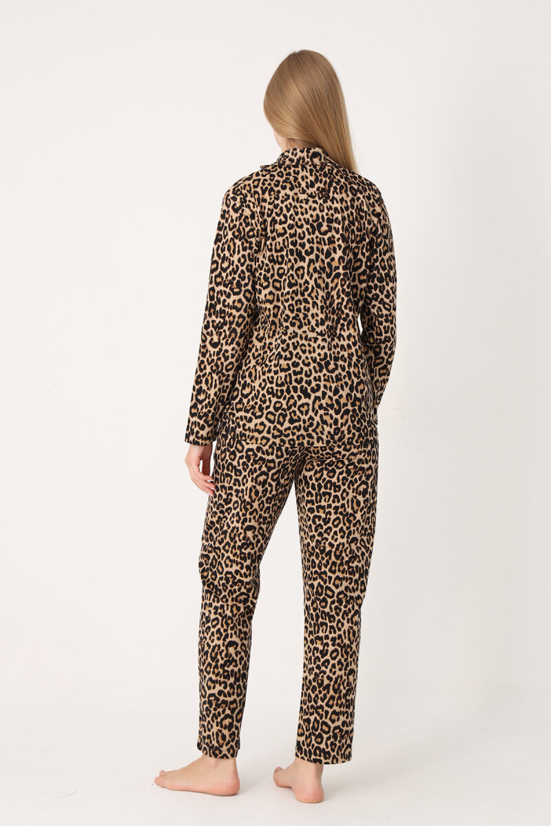 Leopar Desen Wild Önden Düğmeli Pijama Takım - 2