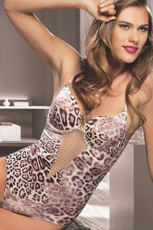 Leopar Sütyen Kaplı Çıtçıtlı Body - NBB
