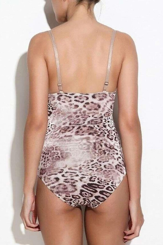 Leopar Sütyen Kaplı Çıtçıtlı Body - NBB