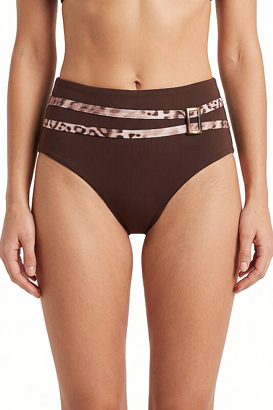 Leopar Toka Detaylı Yüksek Bel Tek Alt Bikini - LOYA