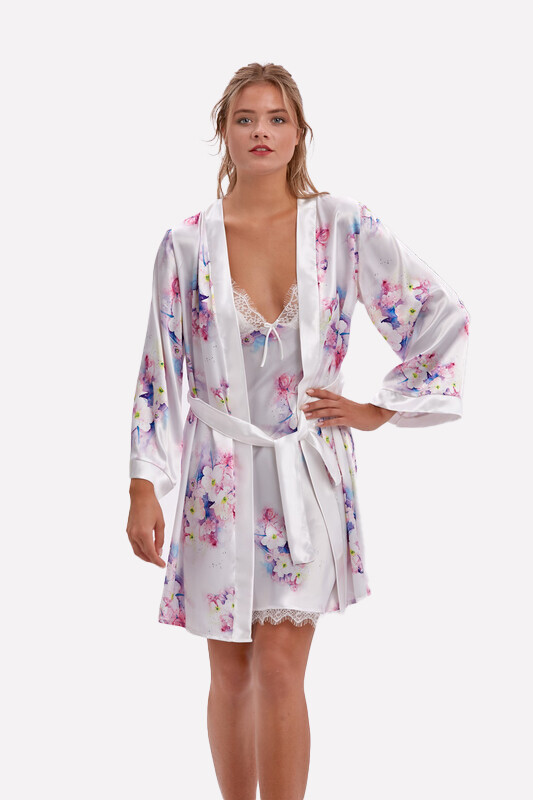 Leylak Saten Gecelik Sabahlık Takım - 2