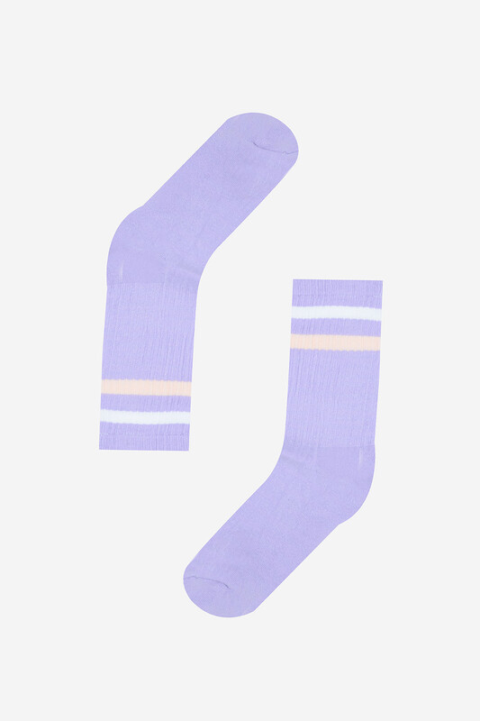 Lila Çizgili Havlu Soket Çorap - Thumbnail