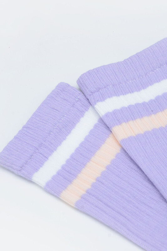 Lila Çizgili Havlu Soket Çorap - Thumbnail