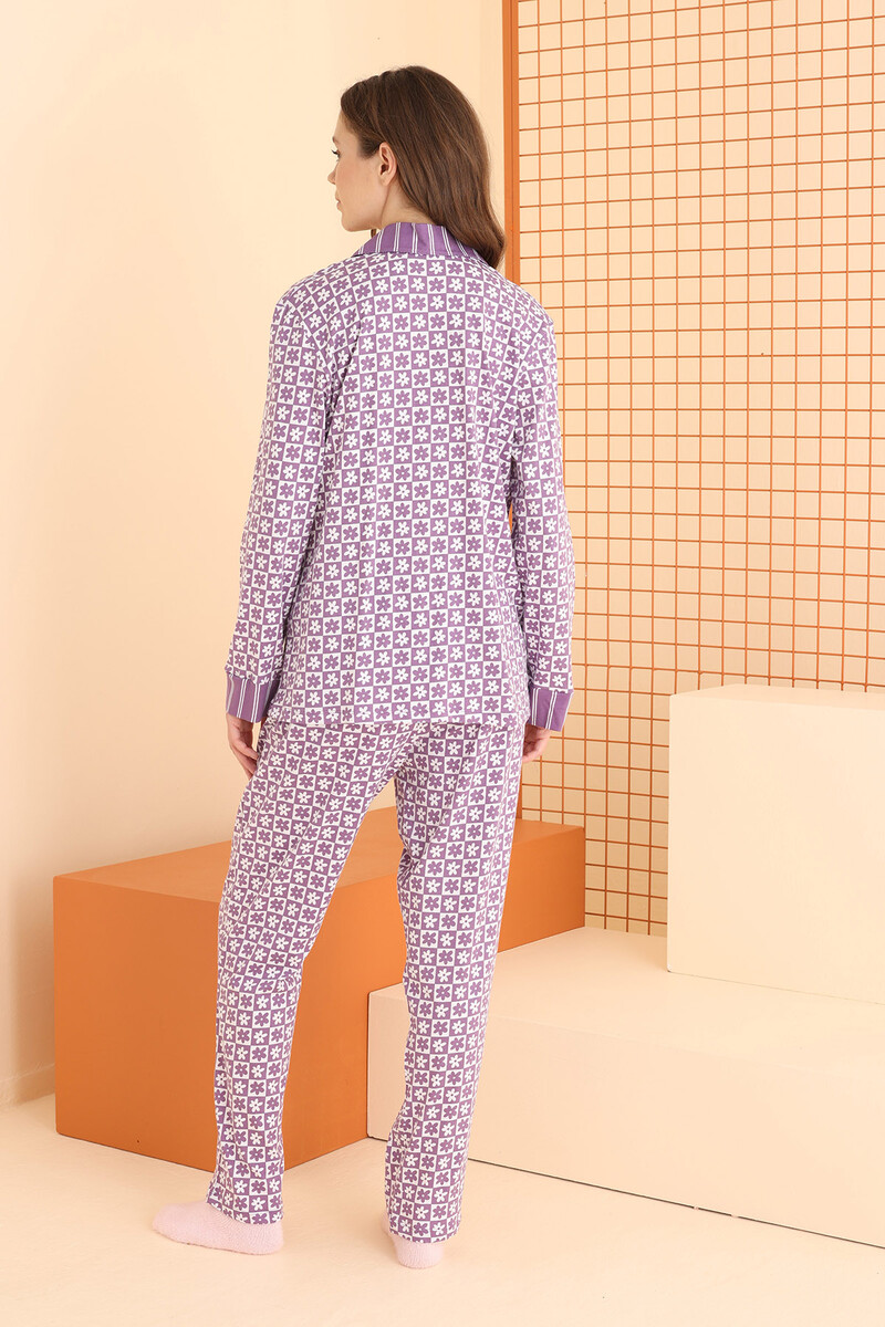 Lila Daisy Önden Düğmeli Pijama Takımı - 4