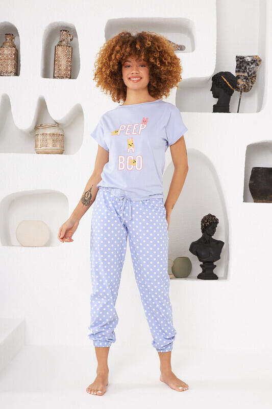 Lila Peep A Boo Puantiyeli Pijama Takımı - 5