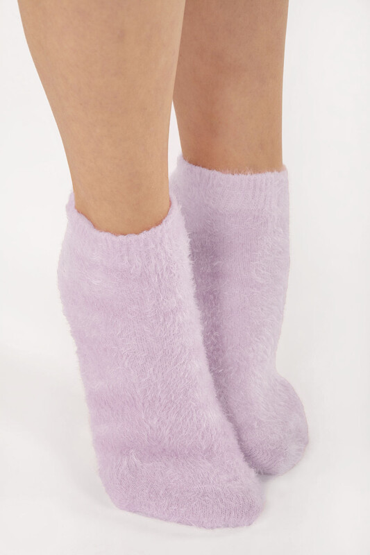 Lila Sakallı İplik Soft Patik Çorap - Thumbnail