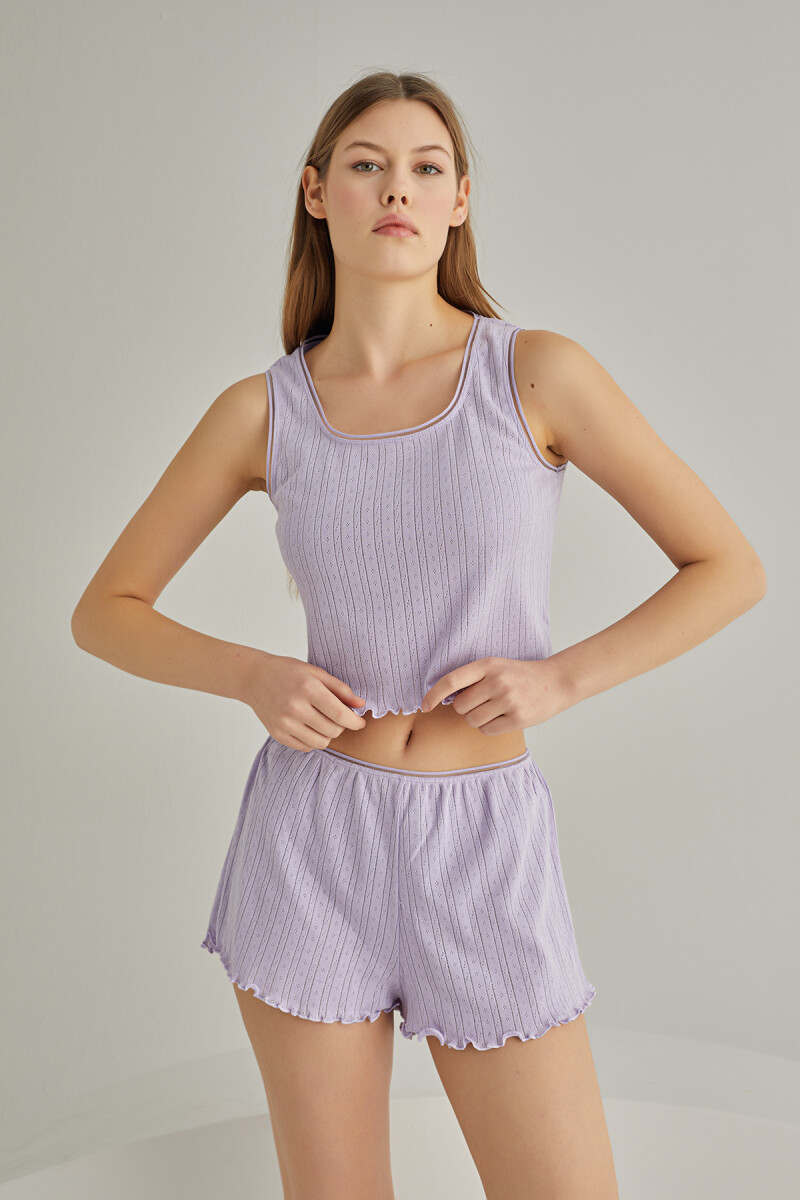 Lila Self Patterned Crop Şort Takım - 2
