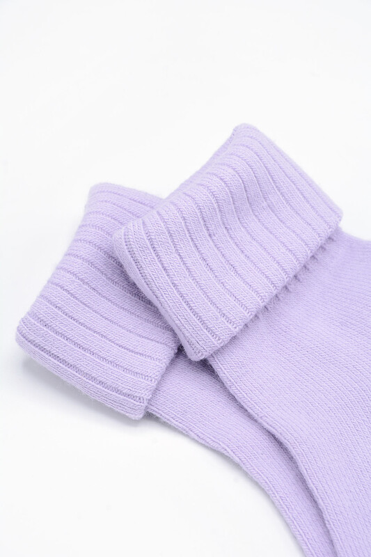 Lila Yünlü Soft Kıvrık Soket Çorap - Thumbnail