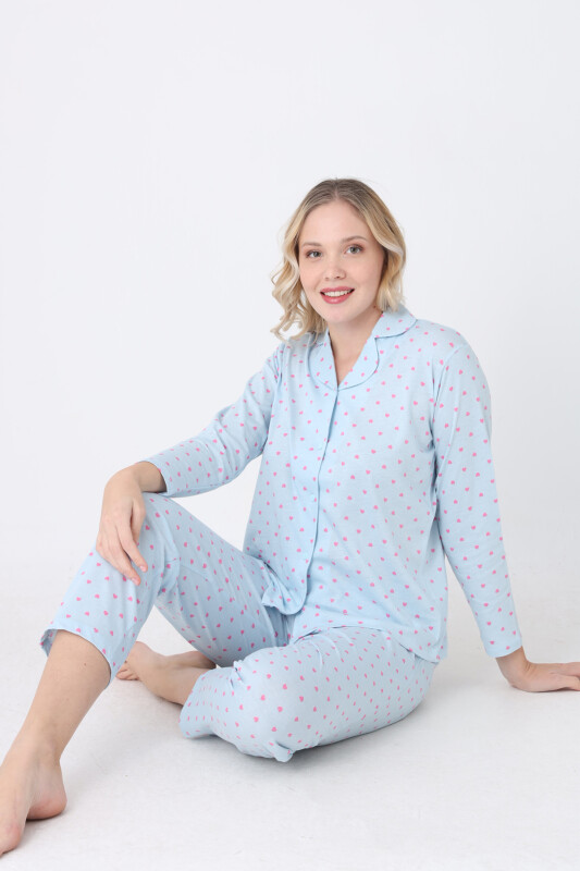 Mavi Hearts Önden Düğmeli Pijama Takım - NBB