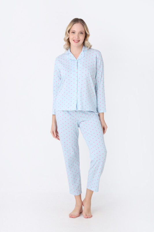Mavi Hearts Önden Düğmeli Pijama Takım - NBB