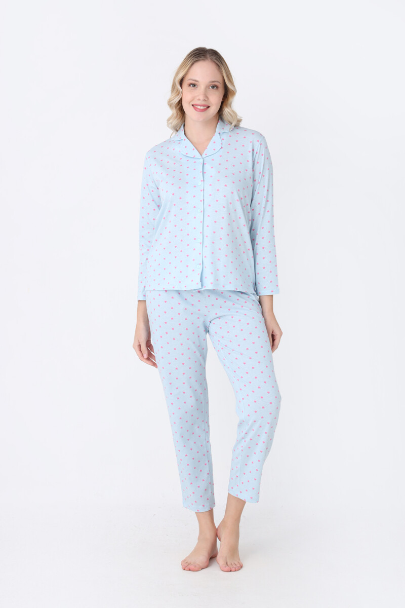 Mavi Hearts Önden Düğmeli Pijama Takım - 2