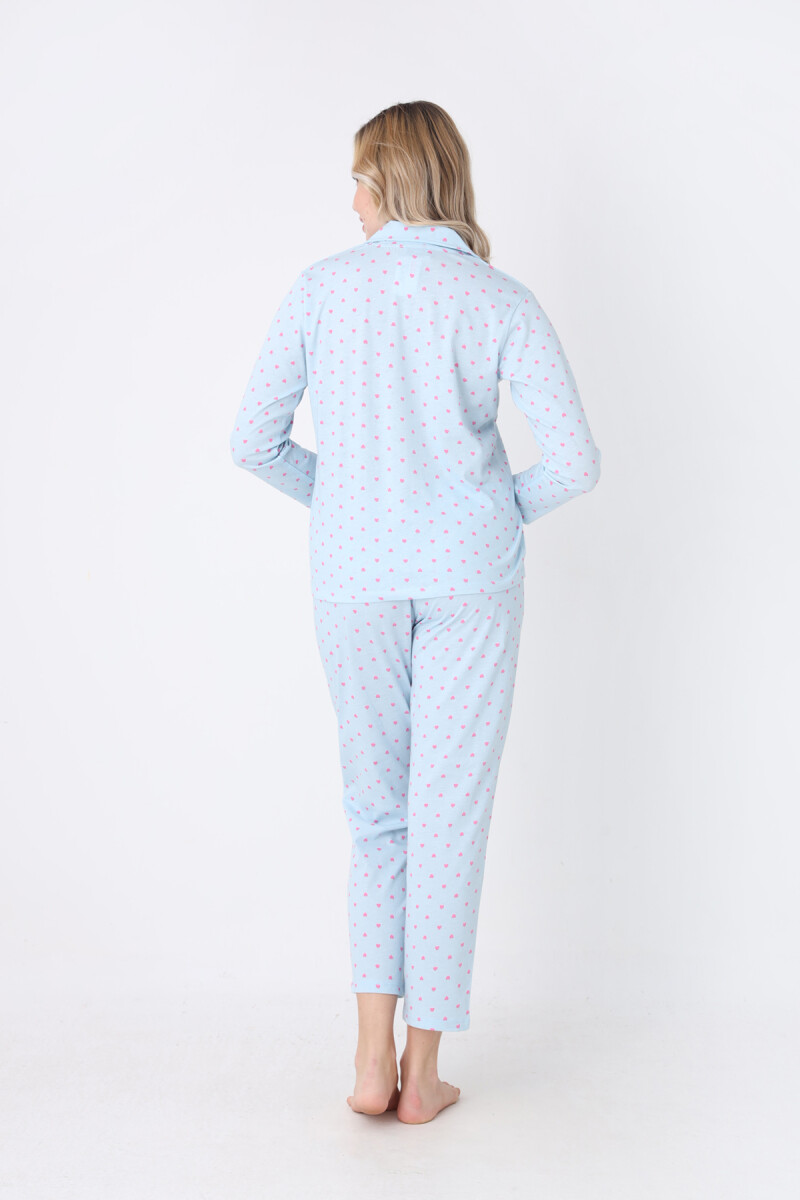 Mavi Hearts Önden Düğmeli Pijama Takım - 3