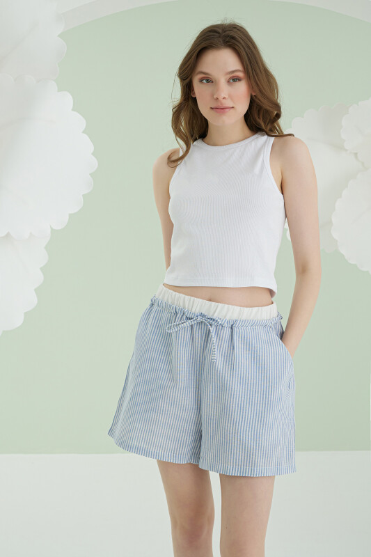 Mavi Kurdele Crop Şort Takım - NBB