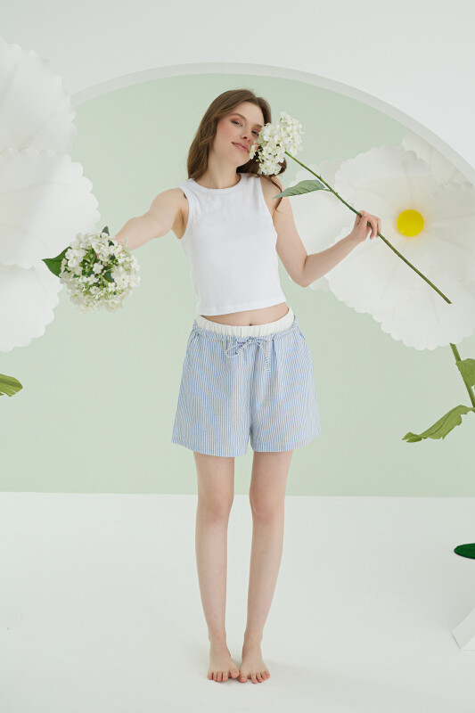 Mavi Kurdele Crop Şort Takım - NBB