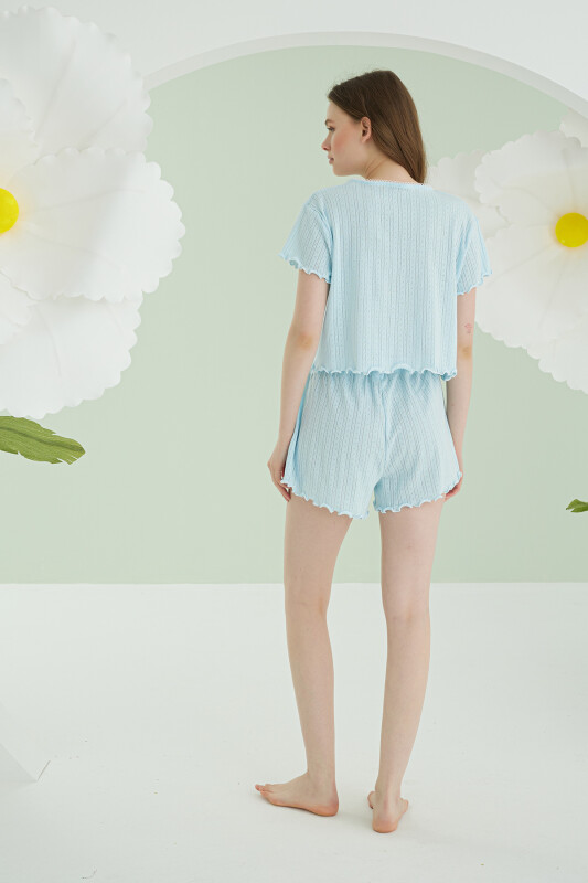 Mavi Ribbon Şortlu Pijama Takımı - NBB