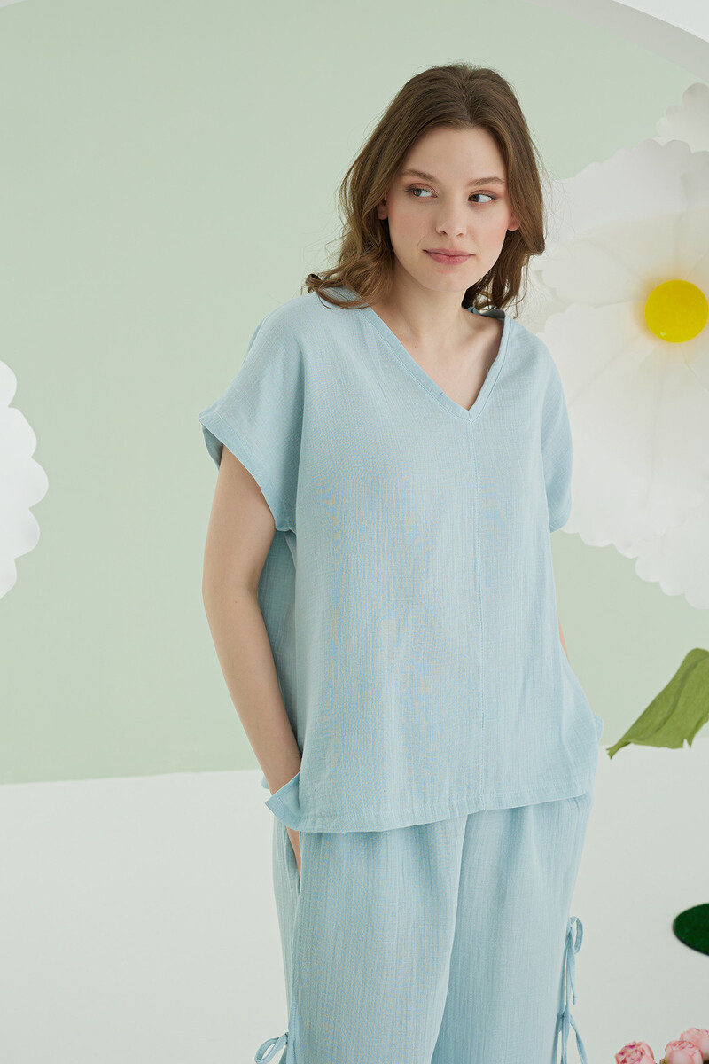 Mavi Ripper Müslin Pijama Takımı - 3
