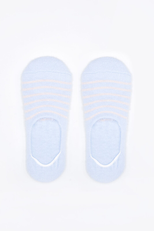 Mavi Sakallı İplik Çizgili Babet Çorap - Thumbnail