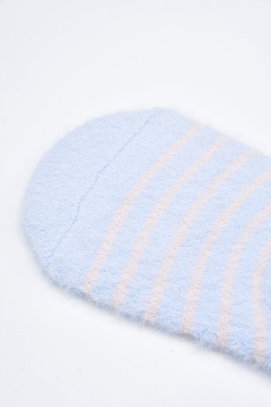 Mavi Sakallı İplik Çizgili Babet Çorap - Thumbnail