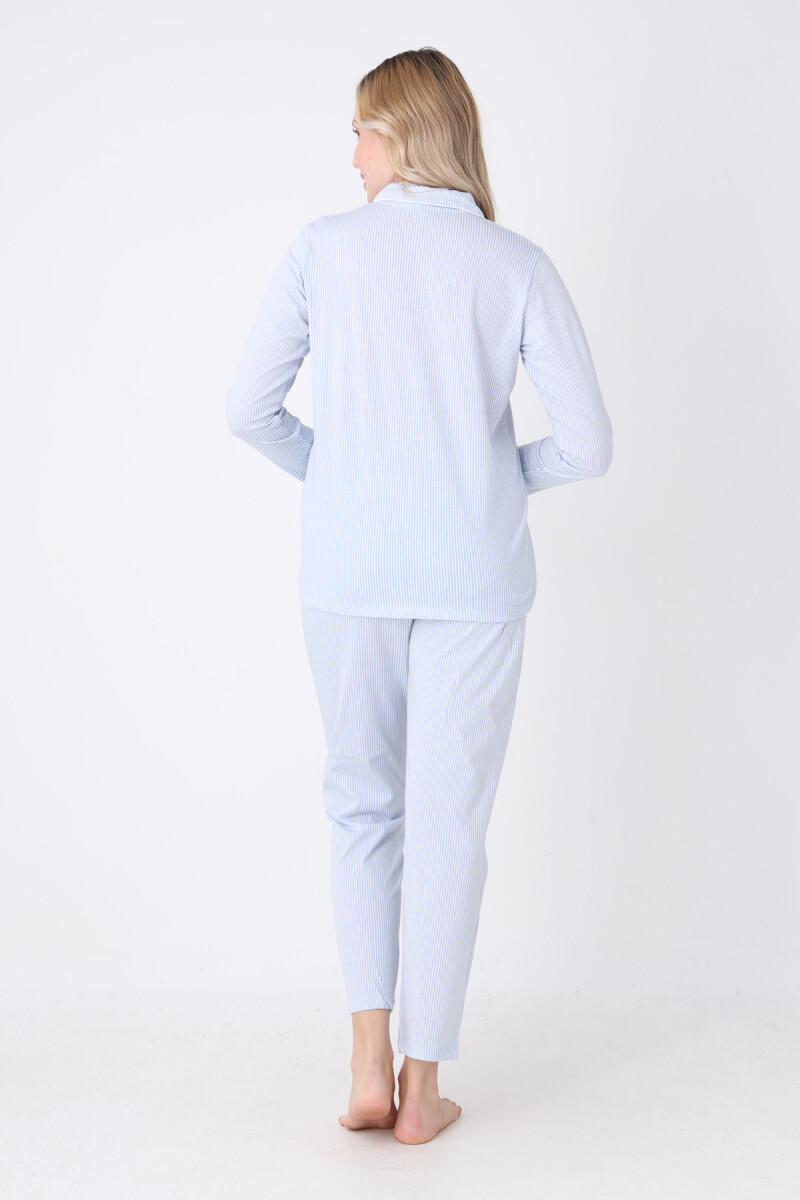 Mavi Sleepy Önden Düğmeli Pijama Takım - 2