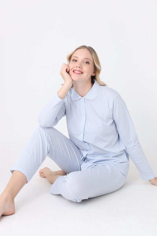 Mavi Sleepy Önden Düğmeli Pijama Takım - NBB