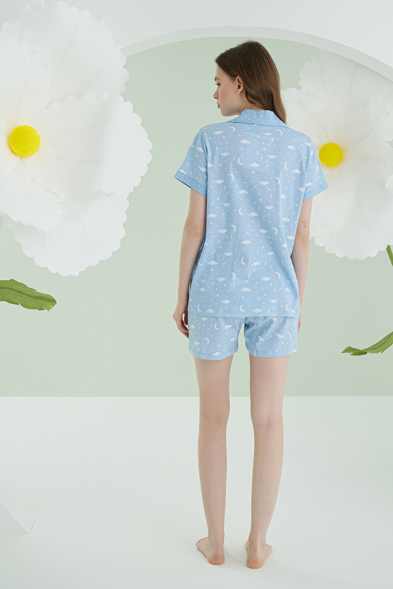 Mavi Star Şortlu Önden Düğmeli Pijama Takımı - 4