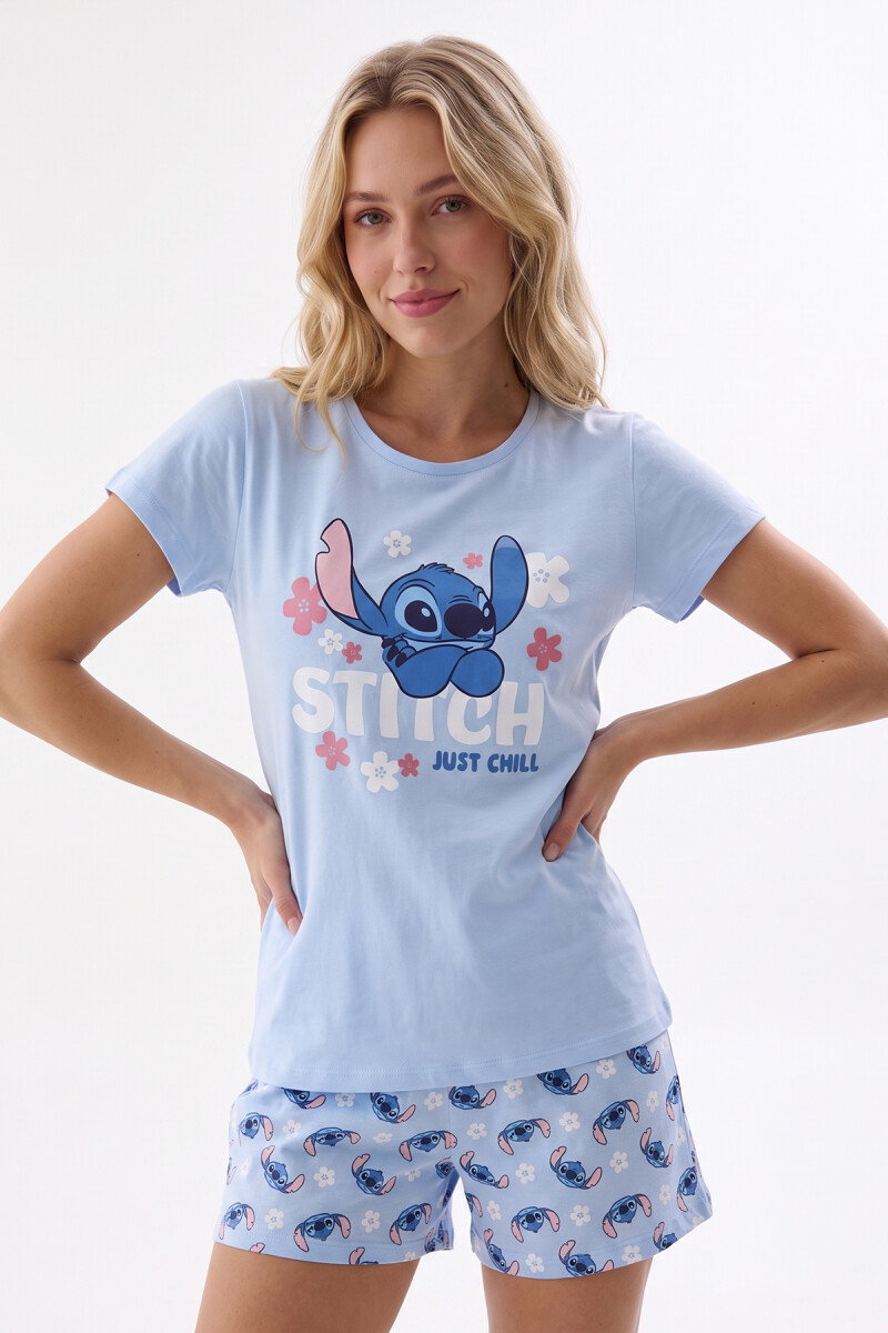 Mavi Stıch Şortlu Pijama Takım - 1