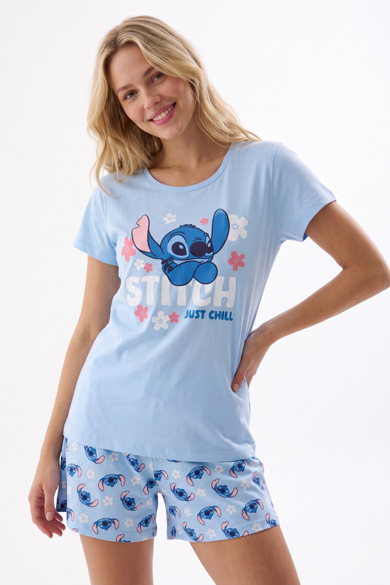 Mavi Stıch Şortlu Pijama Takım - 3