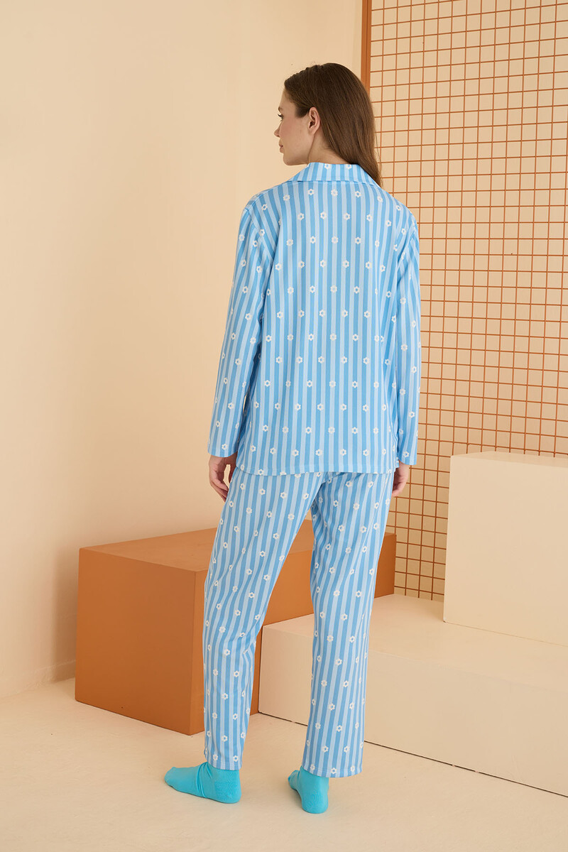 Mavi Striped Daisy Pijama Takımı - 4