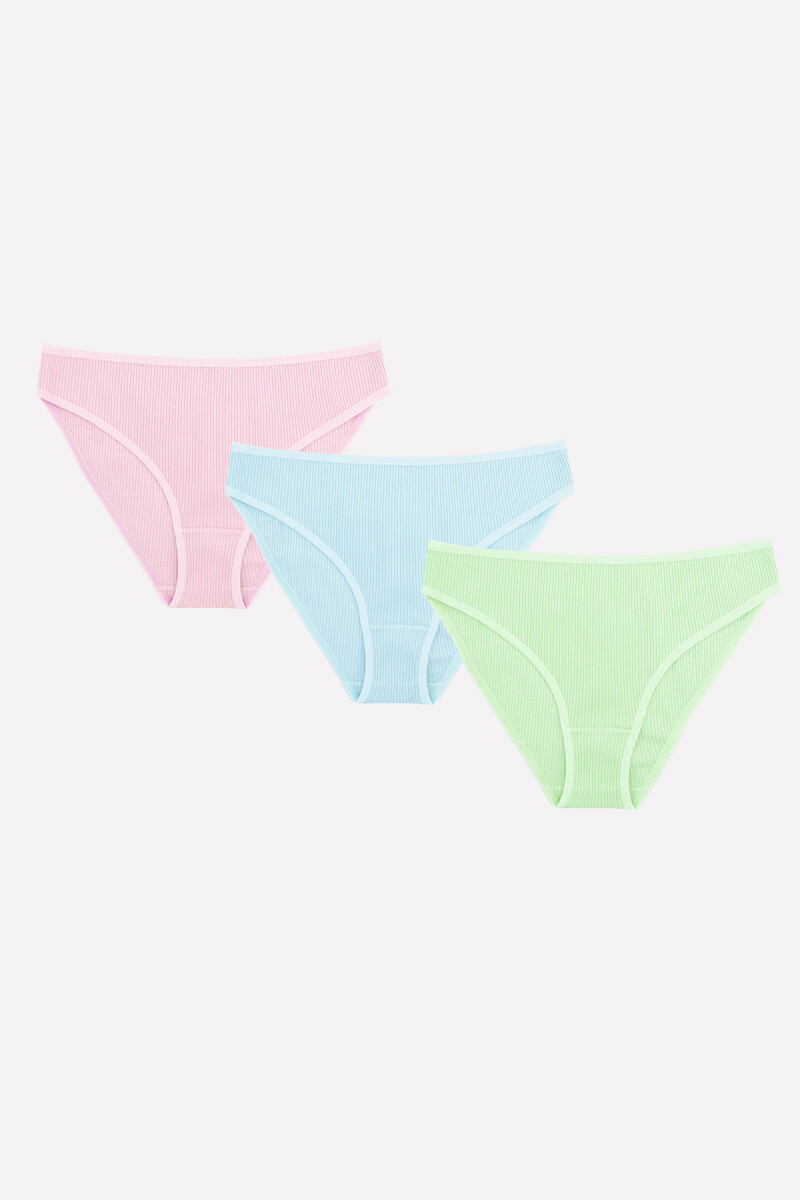 Mavi Yeşil Pembe 3'lü Fitilli Külot - 1