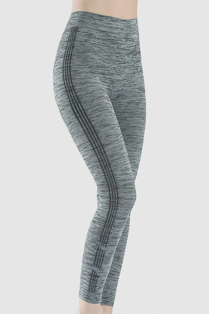 Melanj Gri Striped Sports Tayt - 1
