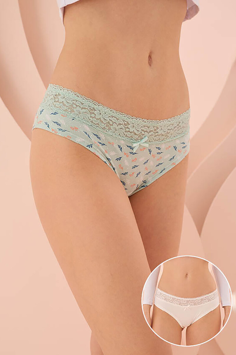 Mint Yeşil Beyaz Beli Dantelli 2'li Hipster Külot - 1