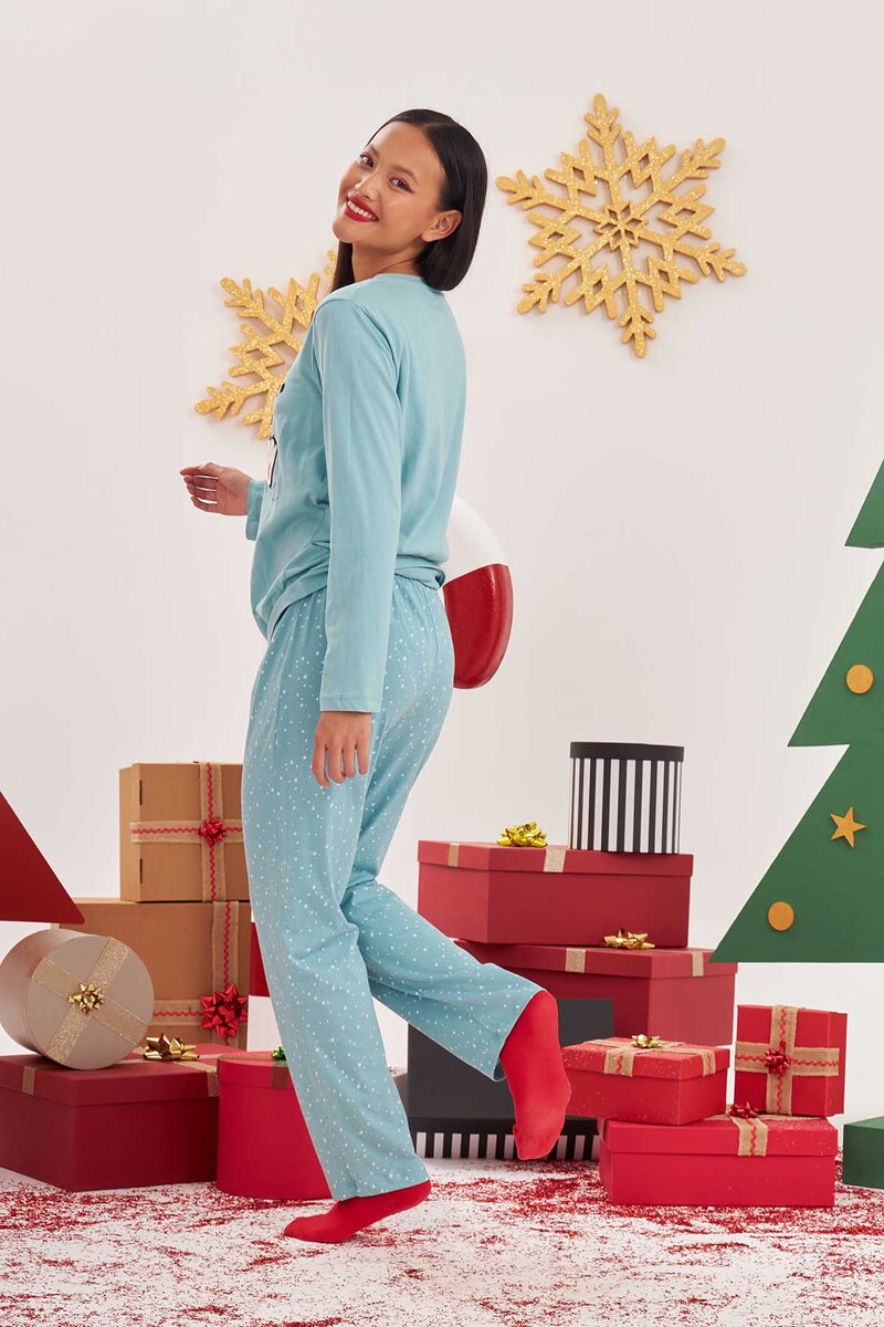 Mint Yeşil Cute Cat Pijama Takımı - 3