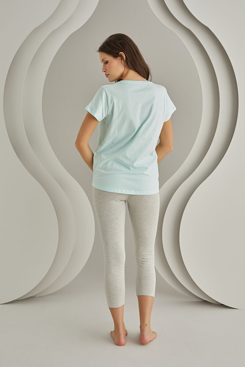 Mint Yeşil Please Smile Taytlı Pijama Takımı - 3