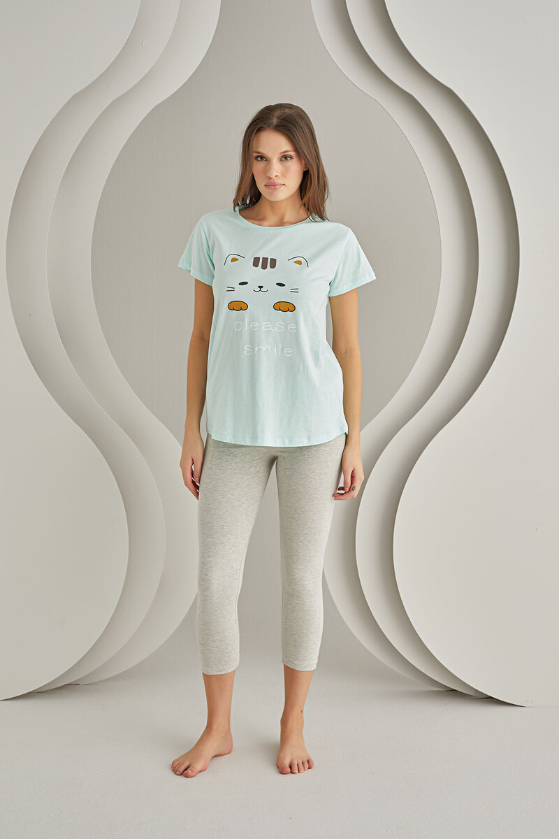 Mint Yeşil Please Smile Taytlı Pijama Takımı - 1