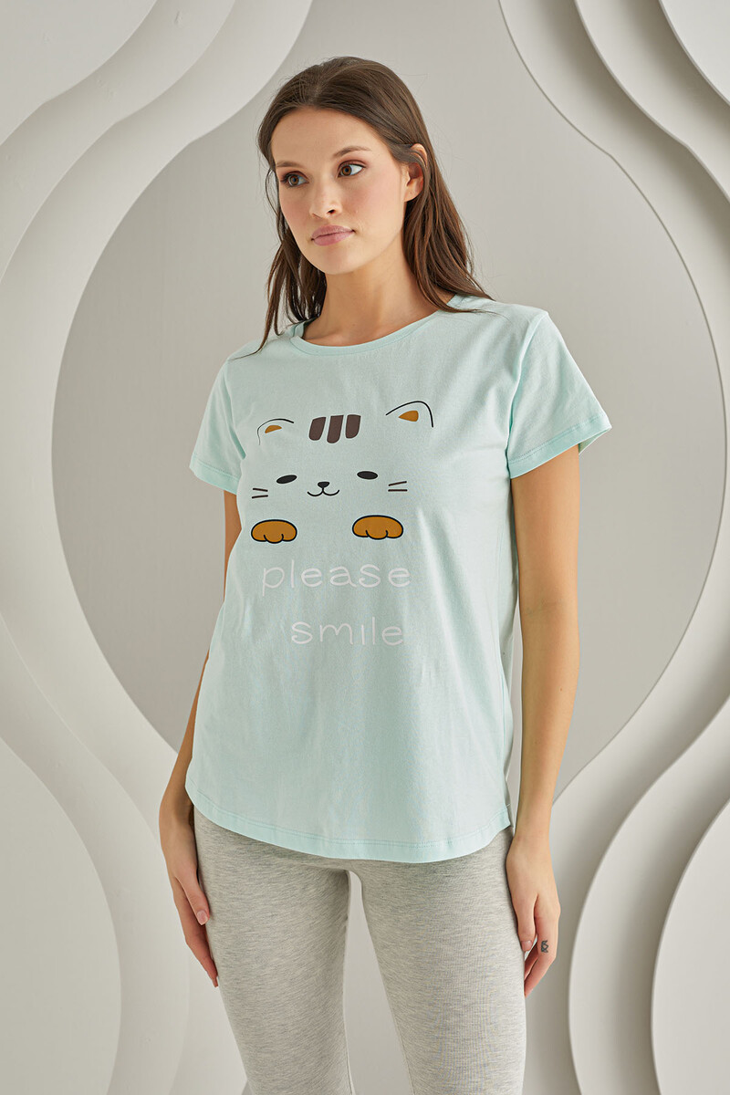 Mint Yeşil Please Smile Taytlı Pijama Takımı - 2