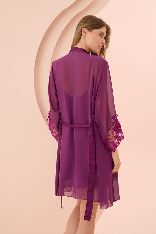 Mor Fantezi Saten Gecelik Sabahlık Takım - NBB