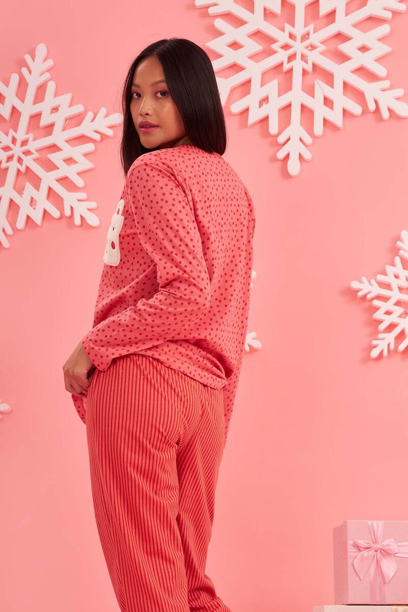 Nar Çiçeği Ayıcıklı V Yaka Pijama Takımı - 3