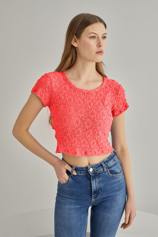 Nar Çiçeği Dantel İşlemeli Sütyenli Crop - NBB