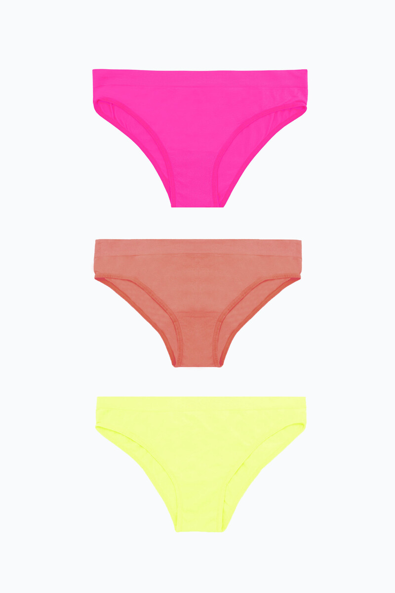 Neon Pembe Sarı Açık Oranj Dikişsiz 3'lü Külot - 1