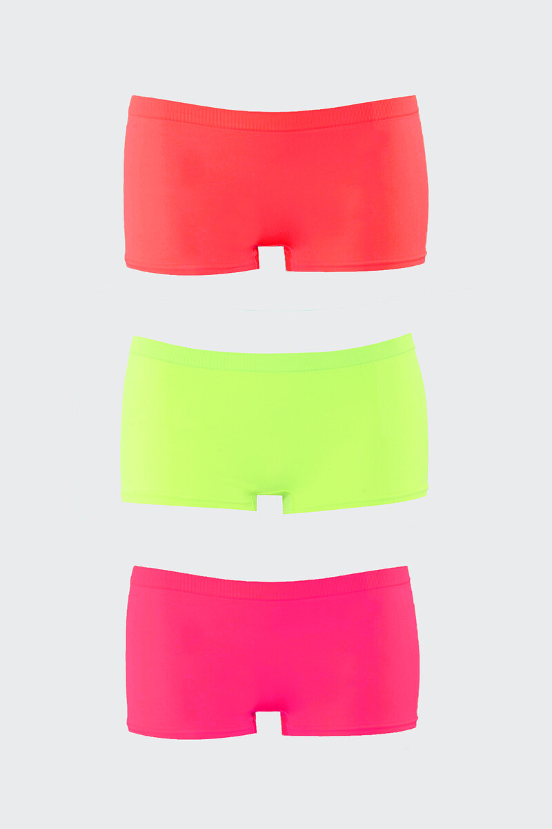 Neon Pembe Sarı Oranj Dikişsiz 3'lü Ağlı Şort Külot - 1