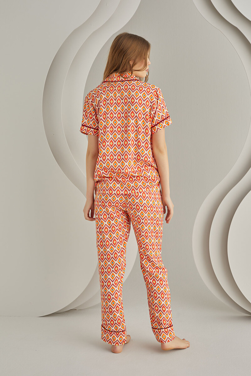 Oranj Cosmos Önden Düğmeli Pijama Takımı - 8