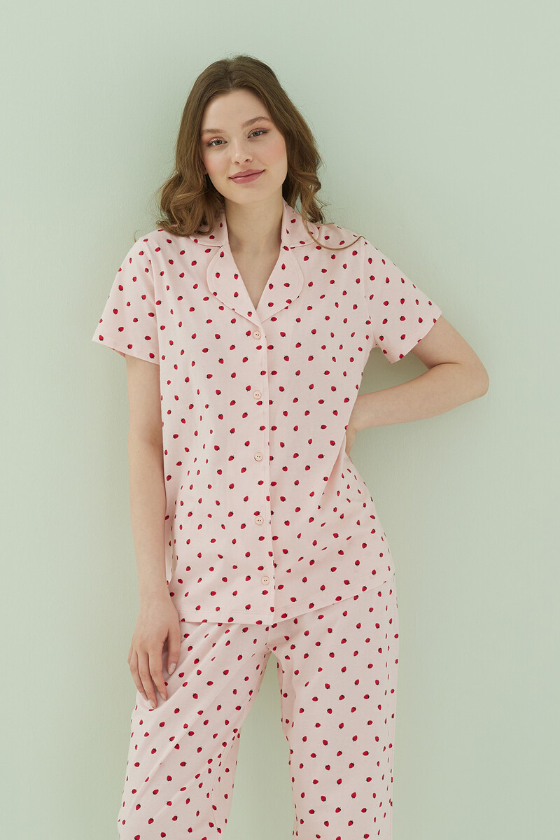 Pembe Berry Önden Düğmeli Pijama Takımı - 3