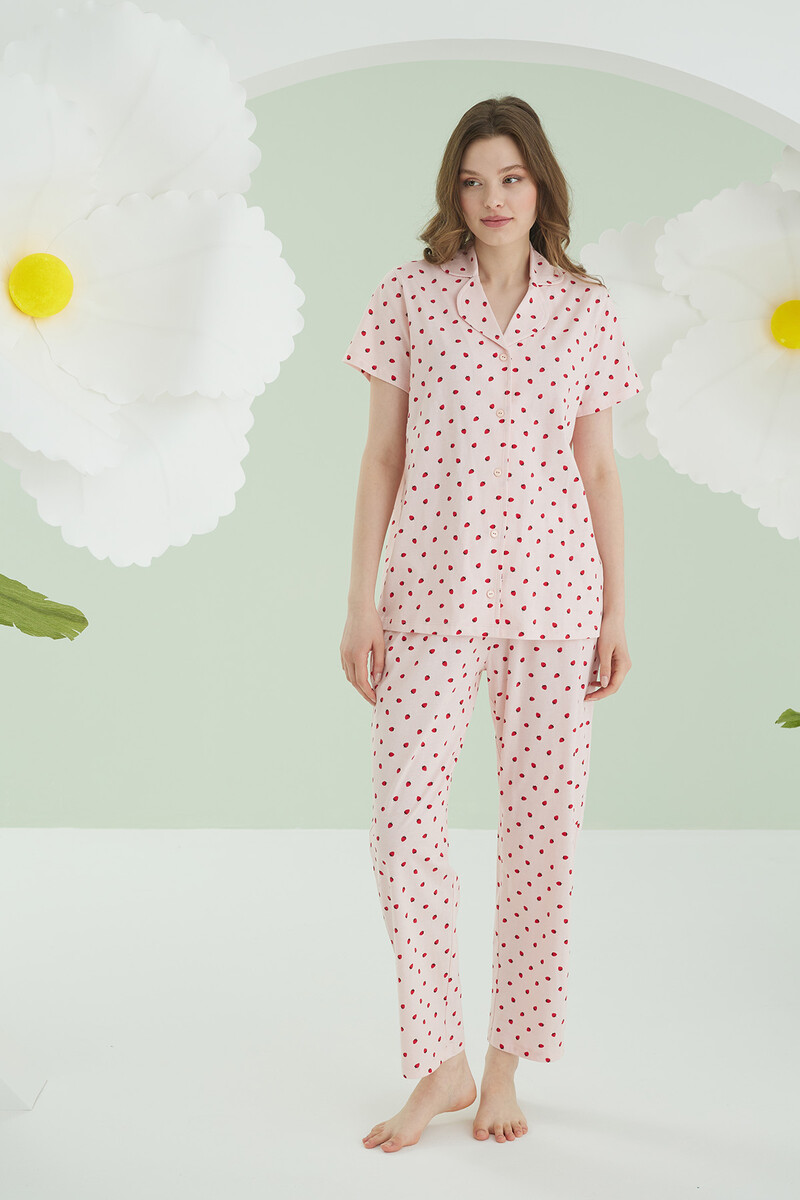 Pembe Berry Önden Düğmeli Pijama Takımı - 1