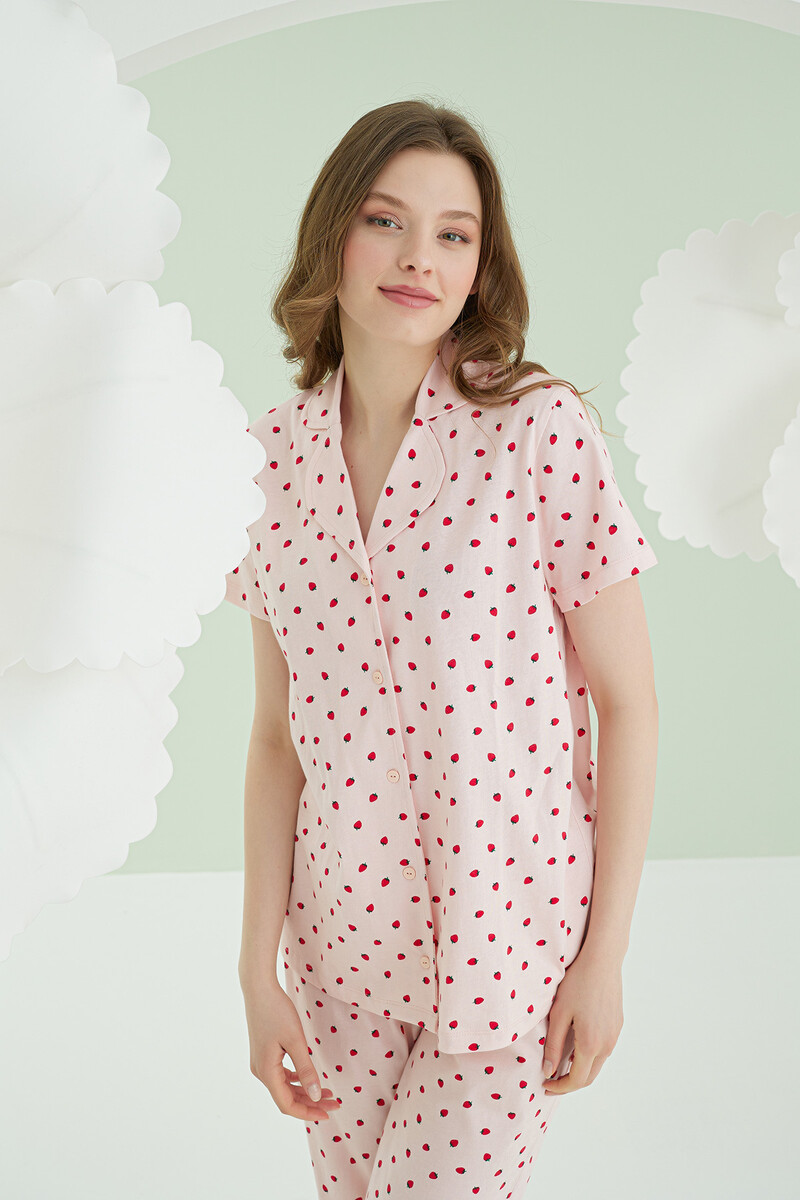 Pembe Berry Önden Düğmeli Pijama Takımı - 2